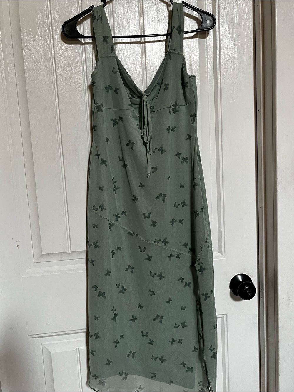 See You Monday Olive Green Butterfly Tie-Front Midi Dress